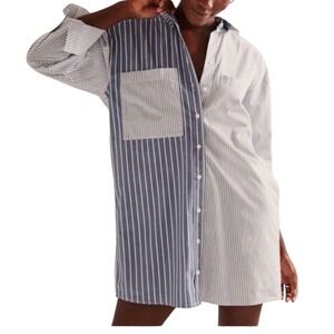 Abercrombie & Fitch Blue White Mixed Stripe Oversized Button Down Shirt Dress L